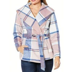 Colleen Lopez Plaid Wool-Blend Belted Jacket 766-956 Light Mauve XS
